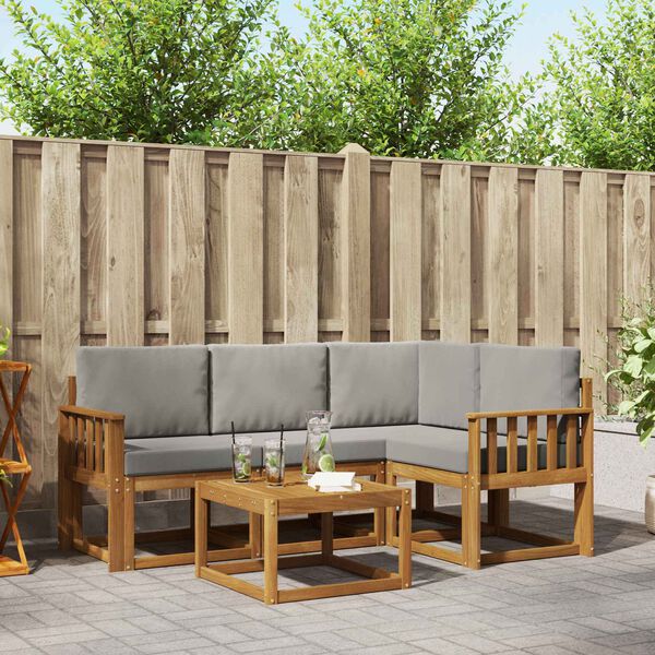 vidaXL Set di divani da esterno 5 pcs Grigio Naturale e Chiaro