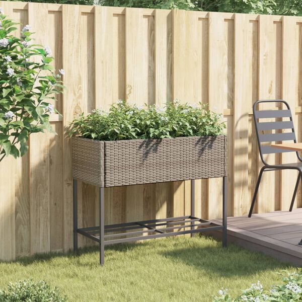 vidaXL Fioriera da Giardino con Ripiano Grigia in Polyrattan