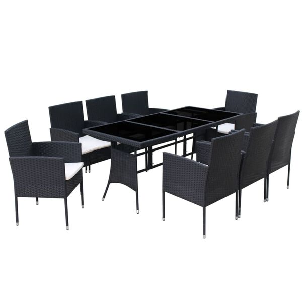 vidaXL Set da Pranzo da Giardino 9 pz con Cuscini in Polyrattan Nero