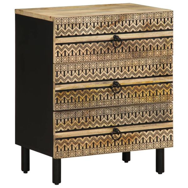 vidaXL Comodino Nero 50x33x62 cm in Legno Massello di Mango Grezzo