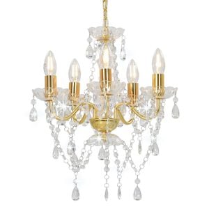 vidaXL Lampadario con Perline di Cristallo Dorato Tondo 5 E14