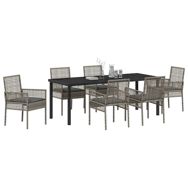 vidaXL Set da Pranzo per Giardino con cuscino 7 pcs Grigio polyrattan