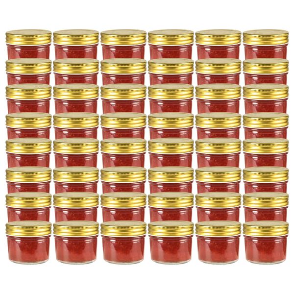 vidaXL Vasi per Marmellata in Vetro Coperchio Oro 48 pz 110 ml
