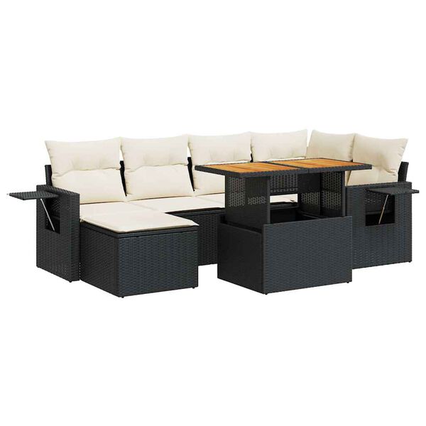 vidaXL Set Divani da Giardino con Cuscini 7pz Nero Polyrattan
