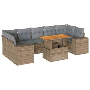 vidaXL Set Divano da Giardino 8 pz con Cuscini Beige in Polyrattan
