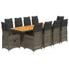 vidaXL Set Bistr&ograve; da Giardino 11 pz con Cuscini in Polyrattan Grigio