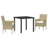 vidaXL Set da Pranzo per Giardino con cuscino 3 pcs Beige polyrattan