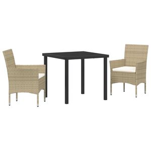 vidaXL Set da Pranzo per Giardino con cuscino 3 pcs Beige polyrattan