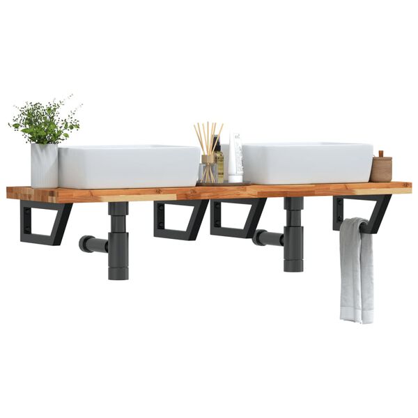 vidaXL Ripiano a Parete per Lavabo in Acciaio e Massello di Acacia