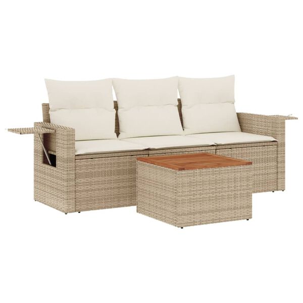 vidaXL Set Divano da Giardino 4 pz con Cuscini Beige in Polyrattan