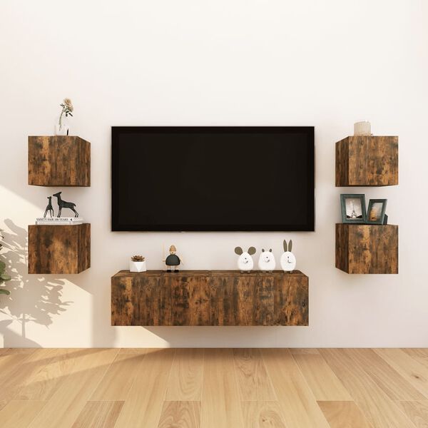 vidaXL Armadietti TV a Parete 8 pz Rovere Fumo 30,5x30x30 cm
