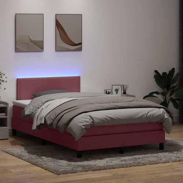 vidaXL Letto a Molle con Materasso e LED Rosa 120x220 cm in Velluto