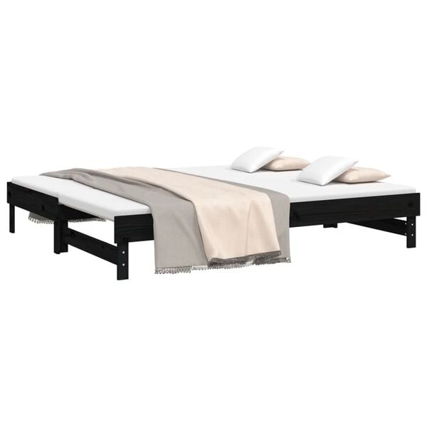 vidaXL Dormeuse Estraibile Nera 2x(100x200) cm Legno Massello di Pino