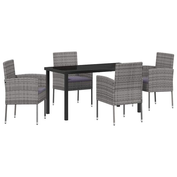 vidaXL Set da Pranzo per Giardino con cuscino 5 pcs Grigio polyrattan