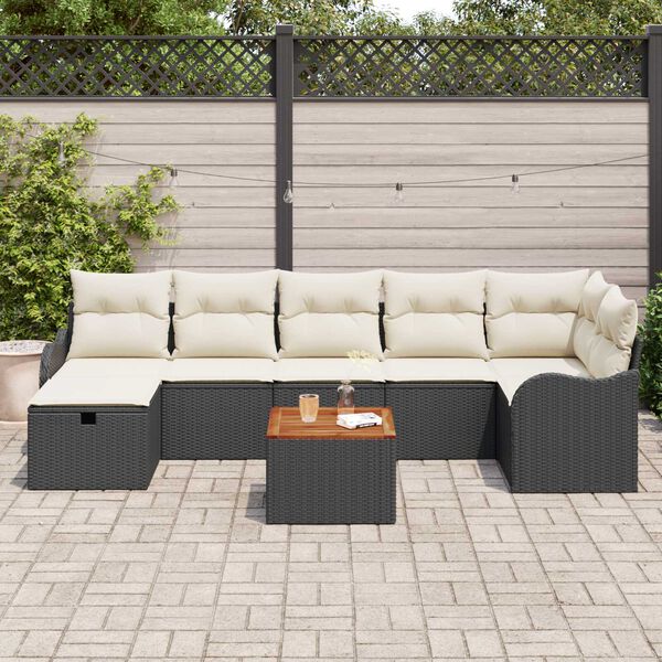 vidaXL Set Divano da Giardino con cuscino 8 pcs Nero polyrattan