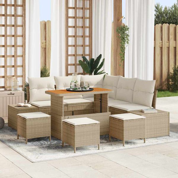 vidaXL Set Divano da Giardino con cuscino 9 pcs Beige polyrattan