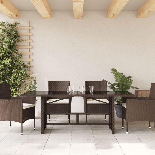 vidaXL Tavolo Giardino Piano Vetro Marrone 190x80x74cm Polyrattan