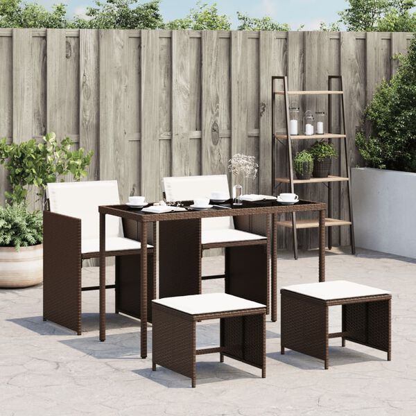 vidaXL Set da Pranzo da Giardino 5pz con Cuscini in Polyrattan Marrone