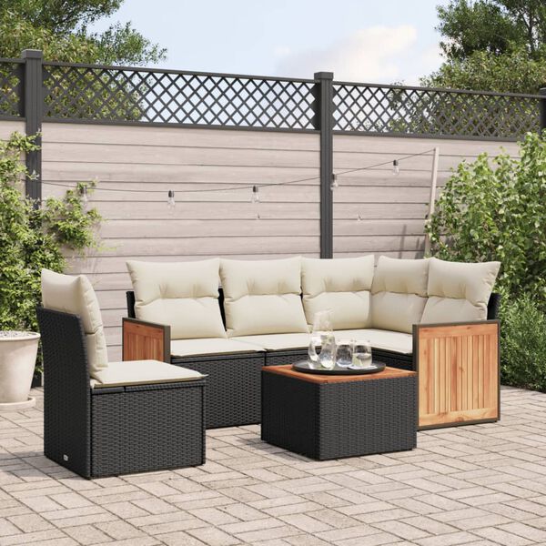 vidaXL Set Divano da Giardino 6 pz con Cuscini Nero in Polyrattan