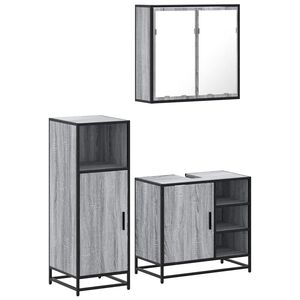 vidaXL Set Mobili da Bagno 3 pz Grigio Sonoma in Legno Multistrato