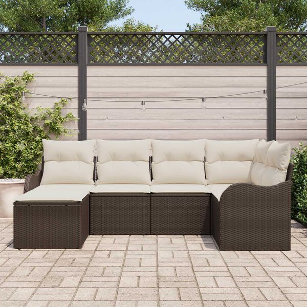 vidaXL Set Divano da Giardino 6 pcs Marrone e bianco Poly Rattan