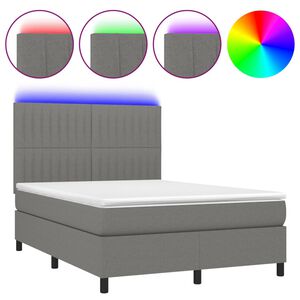 vidaXL Letto a Molle Materasso e LED Grigio Scuro 140x200cm in Tessuto