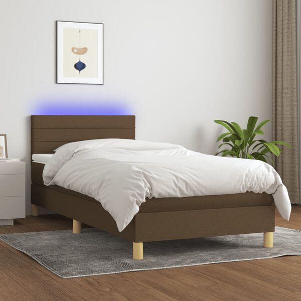 vidaXL Letto a Molle Materasso e LED Marrone Scuro 90x190cm in Tessuto
