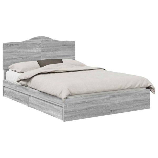 vidaXL Letto con Contenitore con testiera Grigio Sonoma 150 x 200 cm