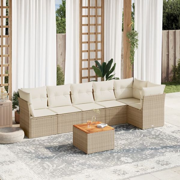 vidaXL Set Divani da Giardino 7 pz con Cuscini Beige in Polyrattan