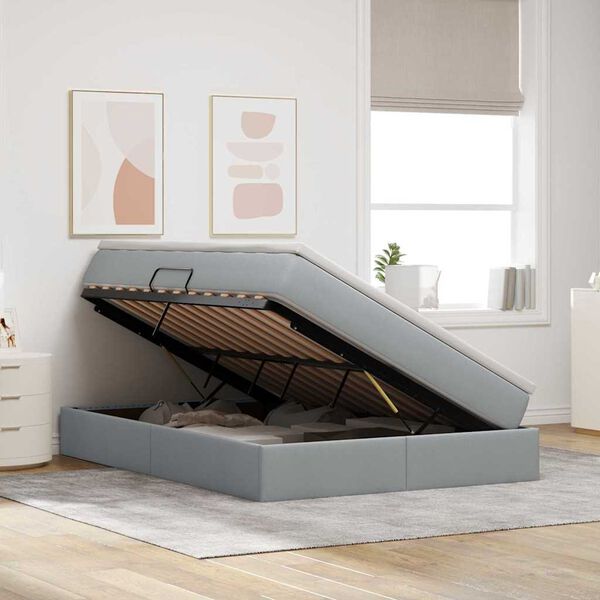 vidaXL Letto con contenitore e materasso Grigio chiaro 140 x 200 cm