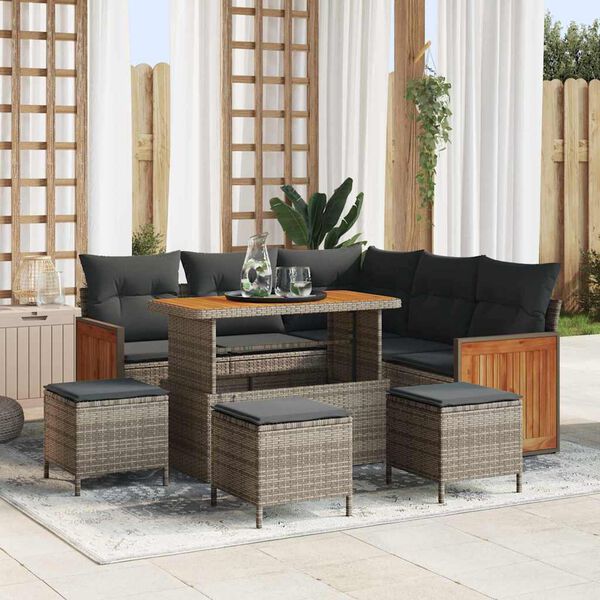 vidaXL Set Divano da Giardino con cuscino 9 pcs Grigio polyrattan