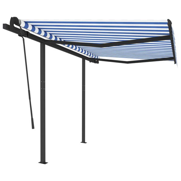 vidaXL Tenda da Sole Retrattile Manuale con Pali 3x2,5 m Blu e Bianca