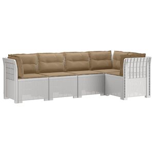 vidaXL Divano da Giardino 5 Posti con Cuscini Stile Rattan PP Bianco