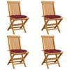 vidaXL Sedie pieghevoli con cuscini color rosso vino, 4 pezzi, in legno massello di teak.