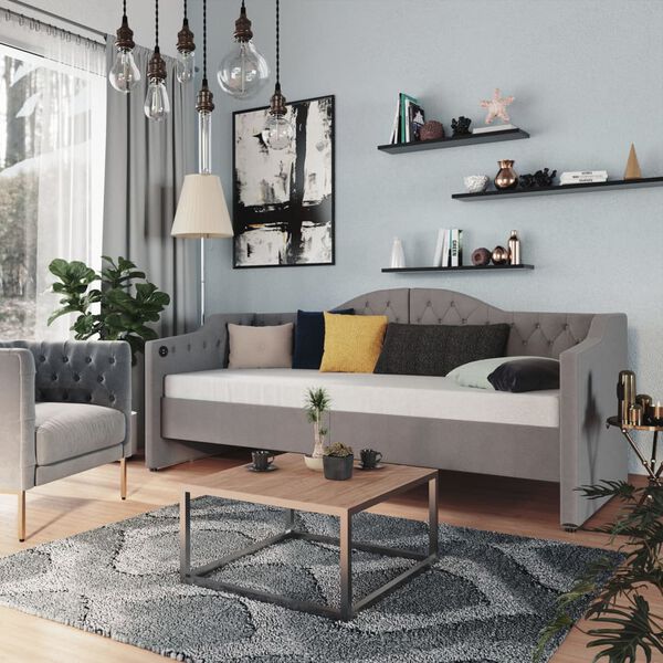 vidaXL Dormeuse con Presa USB Grigio Chiaro in Tessuto 90x200 cm