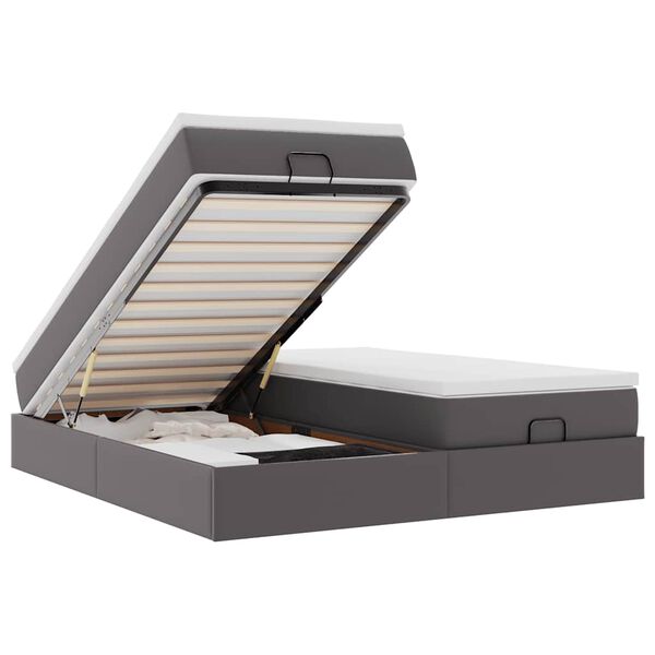 vidaXL Struttura Letto Pouf con Materassi Grigio 160x200 cm Similpelle