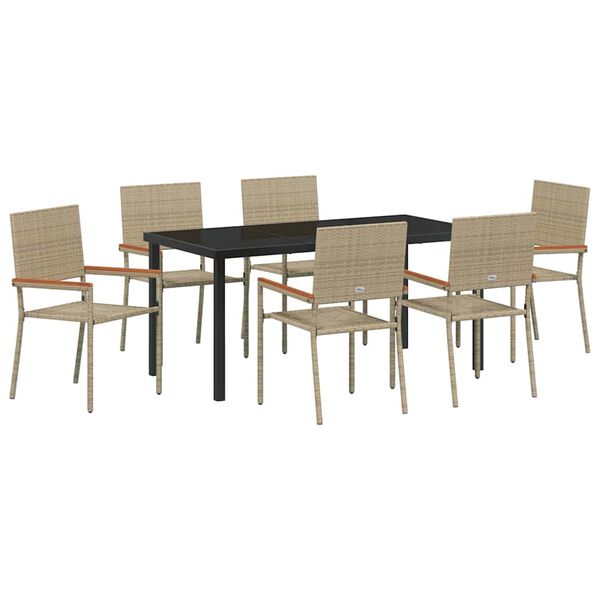 vidaXL Set da Pranzo per Giardino con cuscino 7 pcs Beige polyrattan