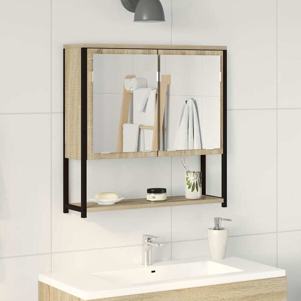 vidaXL Specchio da bagno con lo scaffale Beige 60 x 16 x 60 cm