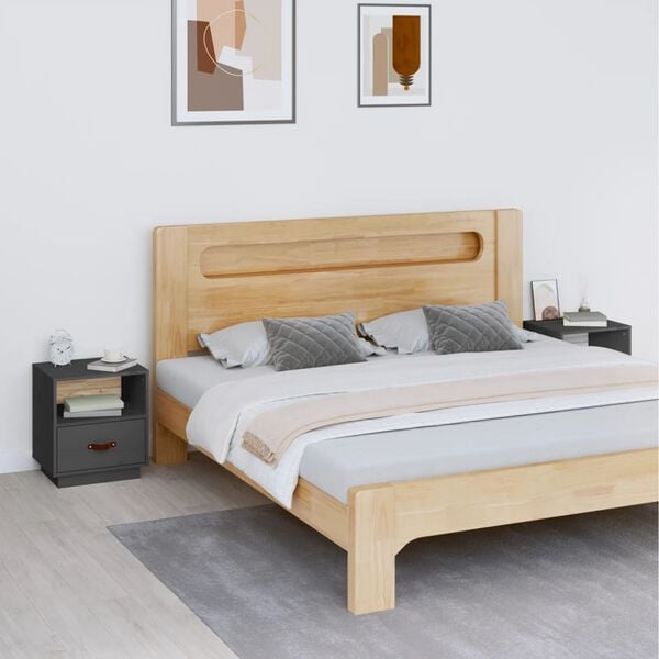 vidaXL Comodini Grigi 2 pz 40x34x45 cm in Legno Massello di Pino