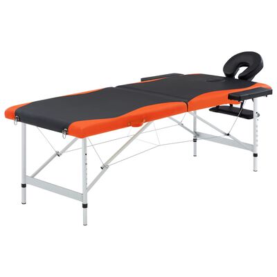 vidaXL Lettino da Massaggio a 2 Sezioni in Alluminio Nero e Arancio
