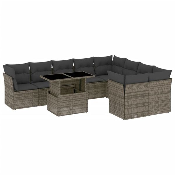 vidaXL Set Divano da Giardino 10 pz con Cuscini Grigio in Polyrattan