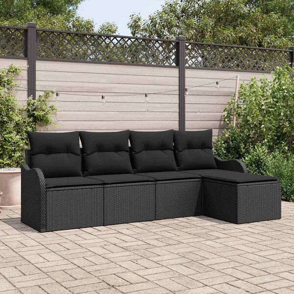 vidaXL Set Divano da Giardino con archiviazione 5 pcs Nero polyrattan
