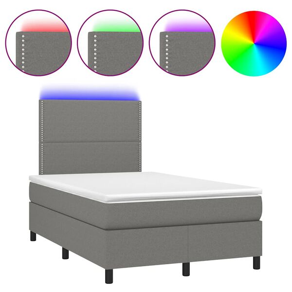 vidaXL Letto a Molle Materasso e LED Grigio Scuro 120x190cm in Tessuto
