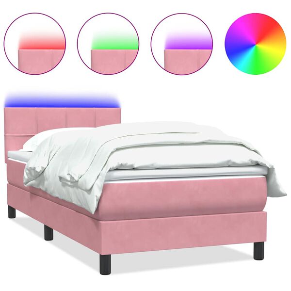 vidaXL Letto a Molle con Materasso e LED Rosa 80x210 cm Velluto