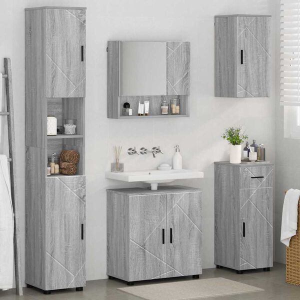 vidaXL Set di mobili per il bagno con cassetto 5 pcs Grigio Sonoma