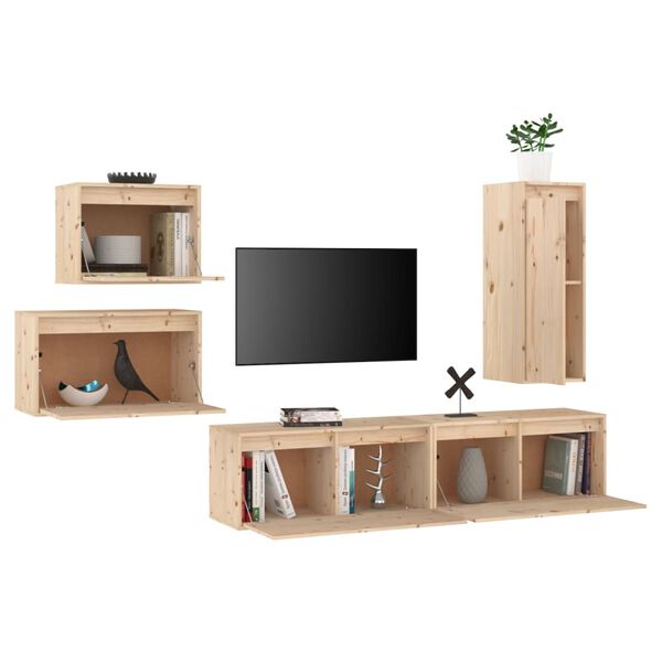 vidaXL Mobili Porta TV 5 pz in Legno Massello di Pino