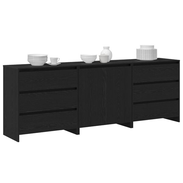 vidaXL Credenza 3 pcs Nero 70 x 41 x 75 cm Legno multistrato