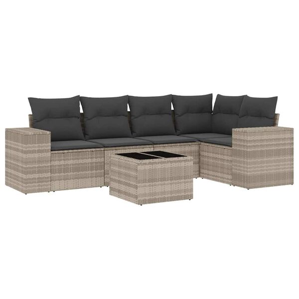 vidaXL Set Divano da Giardino 6pz con Cuscini Grigio Chiaro Polyrattan