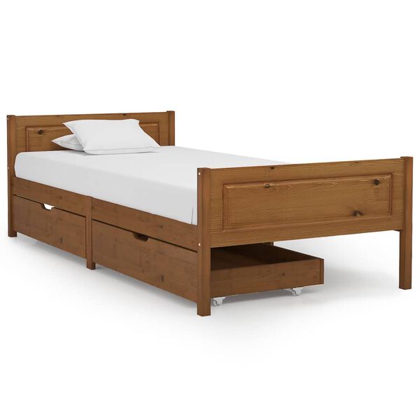 vidaXL Giroletto senza Materasso Marrone Ambra Legno Massello 90x200cm