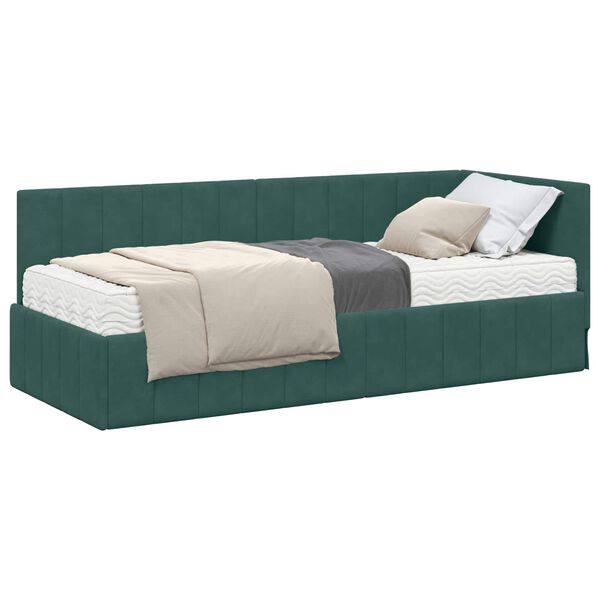vidaXL Struttura Letto Angolare con Materasso 2 pcs Verde Velluto